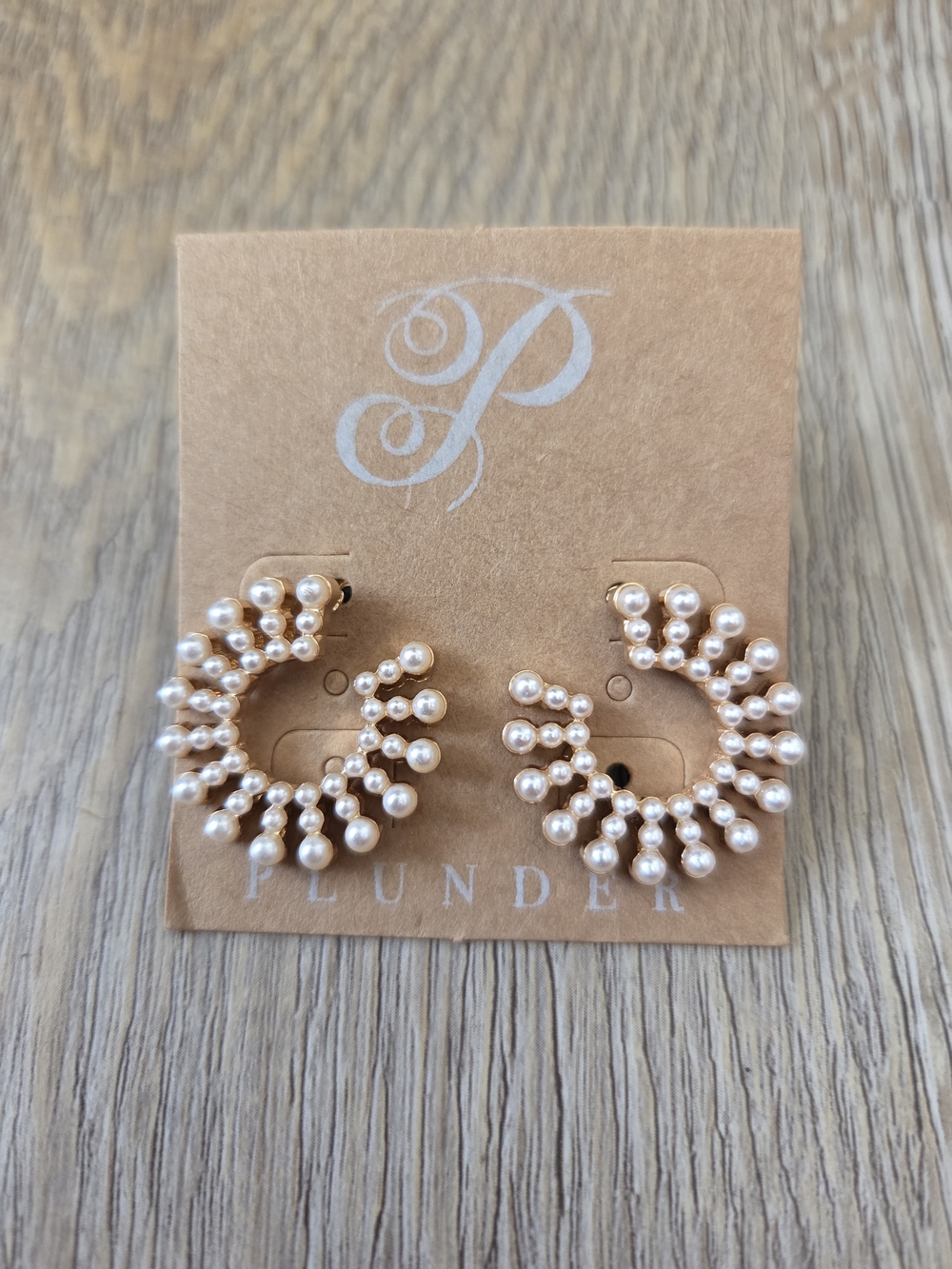 Plunder Champagne Pearl Cluster Open Hoop Earrings